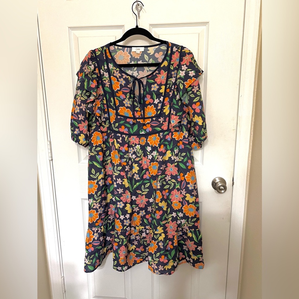 Oddi Navy with Colorful Floral Women's Boutique Mini Dress